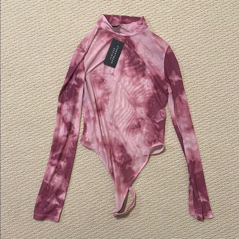 Urban | Pink Tie-Dye Long Sleeve Mesh Bodysuit
